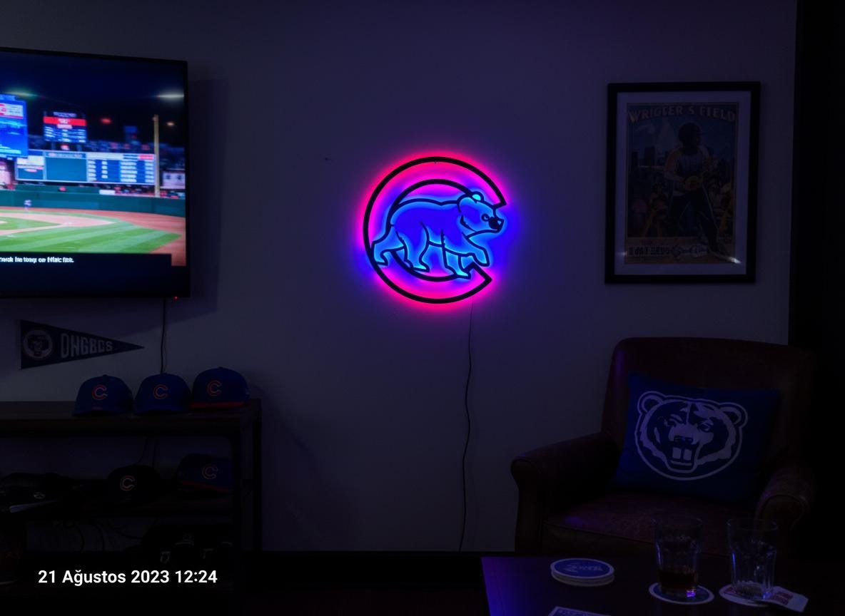 Chicago Cubs Wall Art - Team Logo Baseball Decor for Game Room & Man Cave