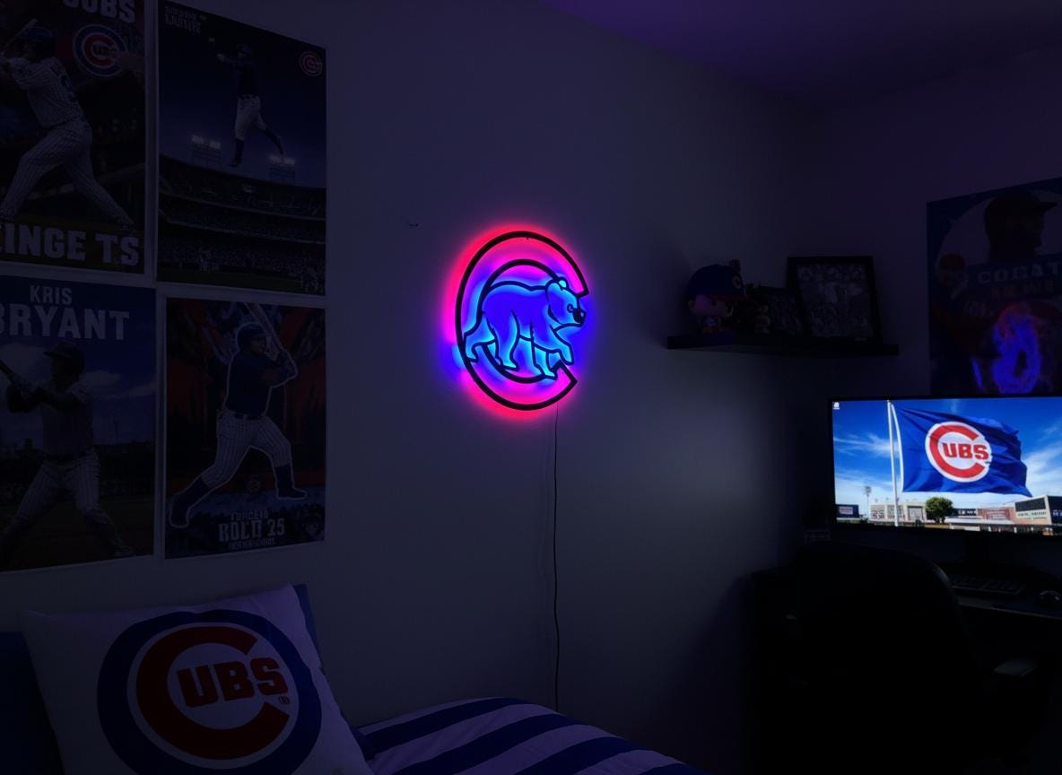 Chicago Cubs Wall Art - Team Logo Baseball Decor for Game Room & Man Cave