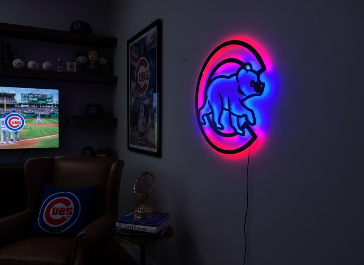 Chicago Cubs Wall Art - Team Logo Baseball Decor for Game Room & Man Cave