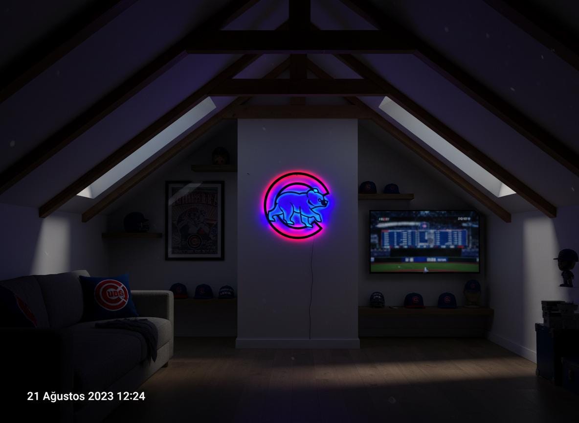 Chicago Cubs Wall Art - Team Logo Baseball Decor for Game Room & Man Cave