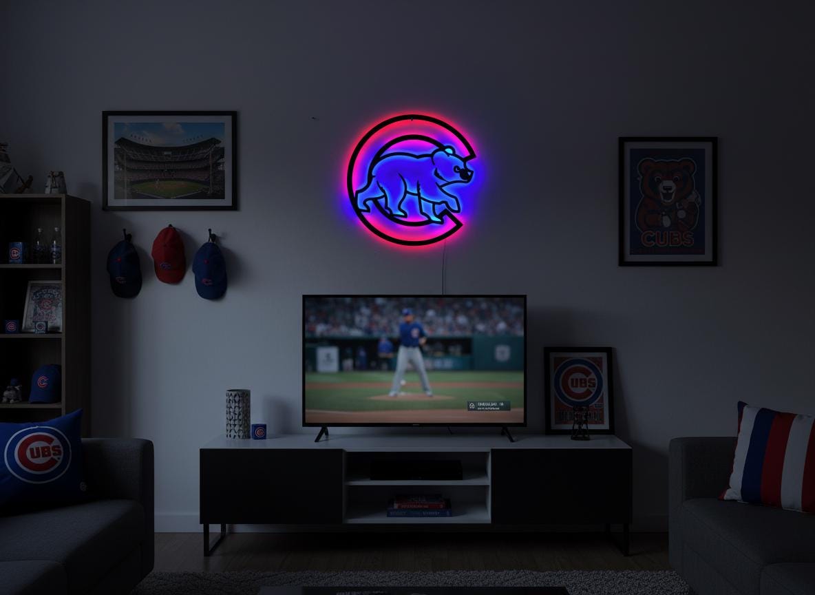 Chicago Cubs Wall Art - Team Logo Baseball Decor for Game Room & Man Cave