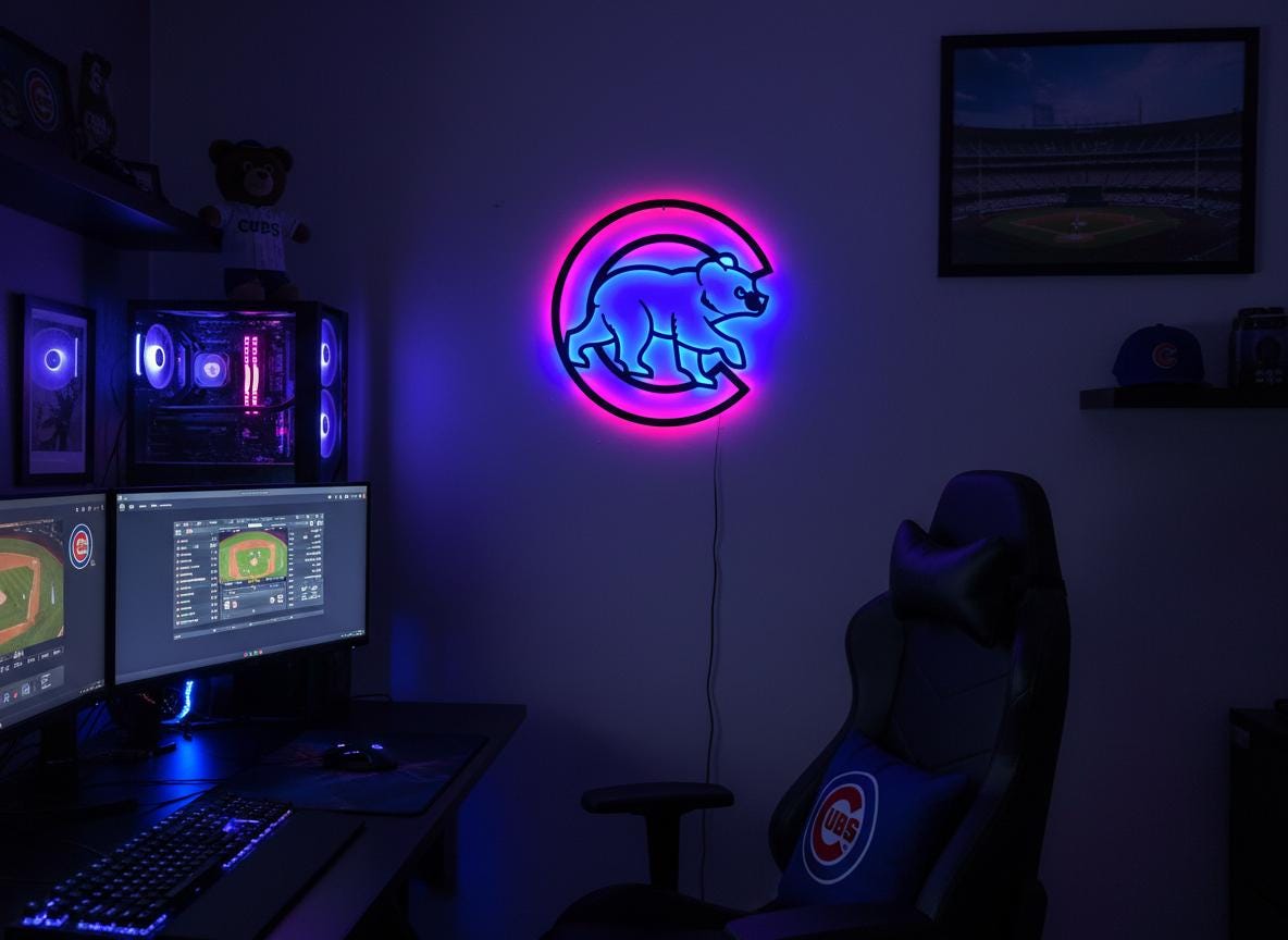 Chicago Cubs Wall Art - Team Logo Baseball Decor for Game Room & Man Cave