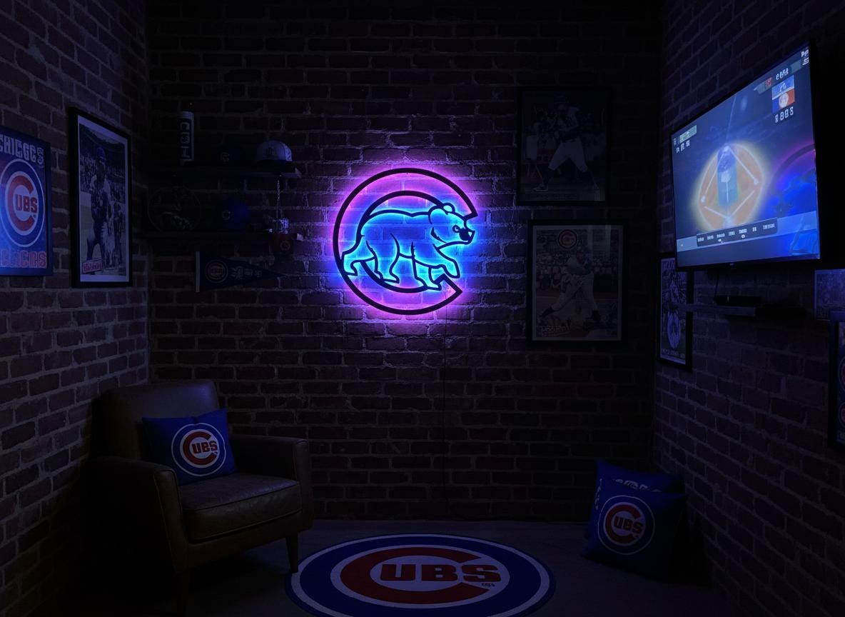 Chicago Cubs Wall Art - Team Logo Baseball Decor for Game Room & Man Cave