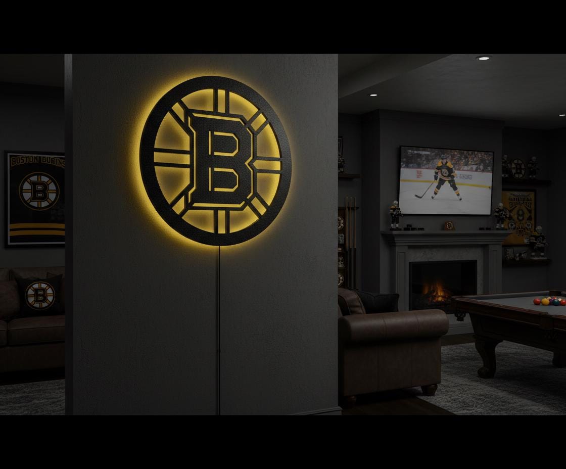 Boston Bruins Wall Art - Team Logo NHL Hockey Decor - Game Room Gift