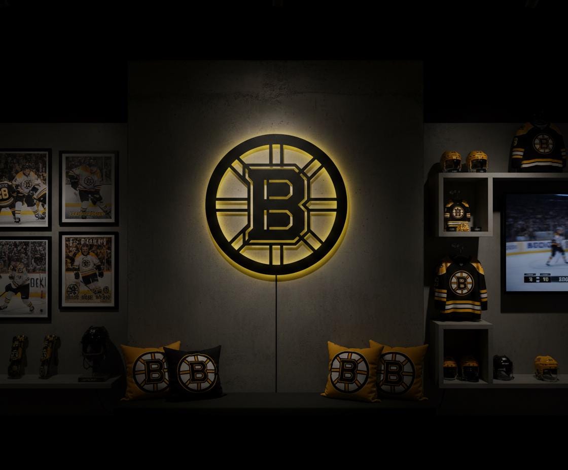 Boston Bruins Wall Art - Team Logo NHL Hockey Decor - Game Room Gift