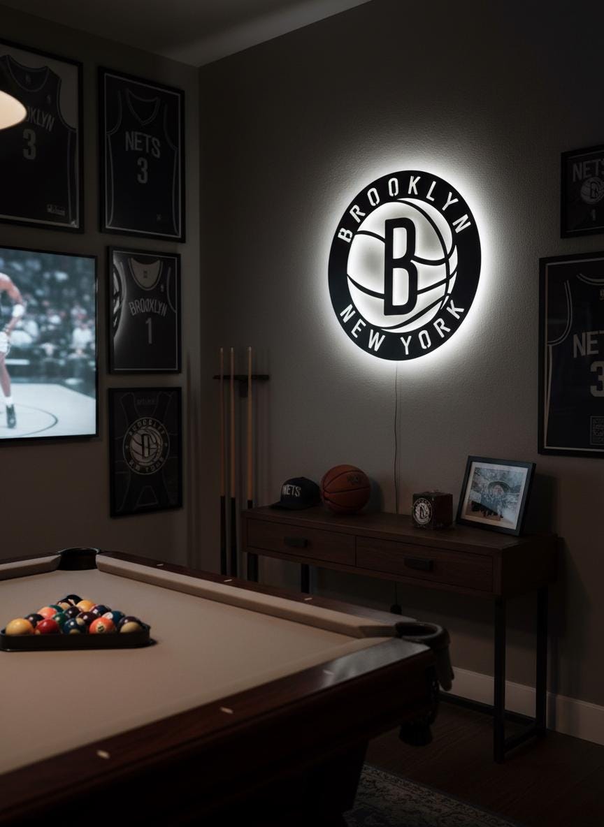 Brooklyn Nets Wall Art - NBA Team Logo Decor for Game Room