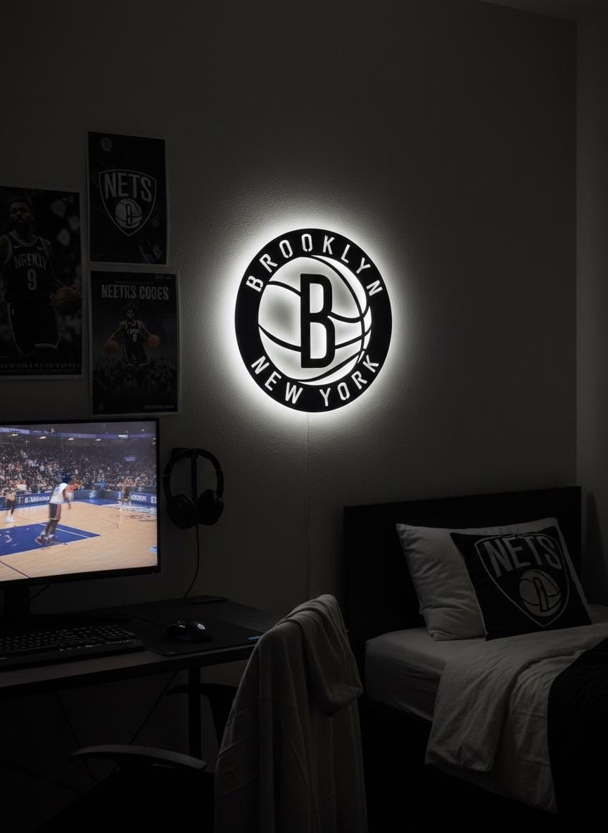 Brooklyn Nets Wall Art - NBA Team Logo Decor for Game Room