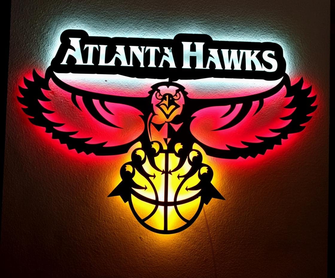 Atlanta Hawks Wall Art - Team Logo Basketball Decor for Game Room & Mancave
