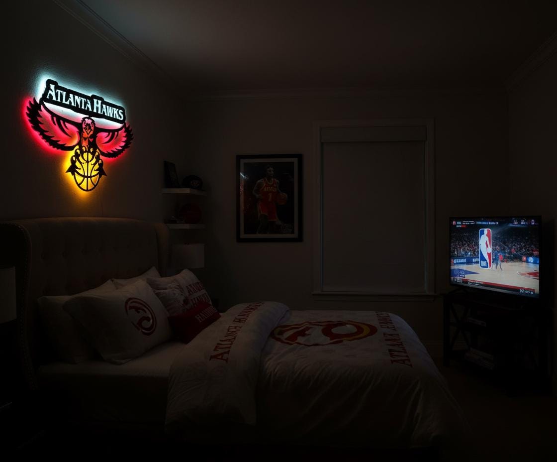 Atlanta Hawks Wall Art - Team Logo Basketball Decor for Game Room & Mancave