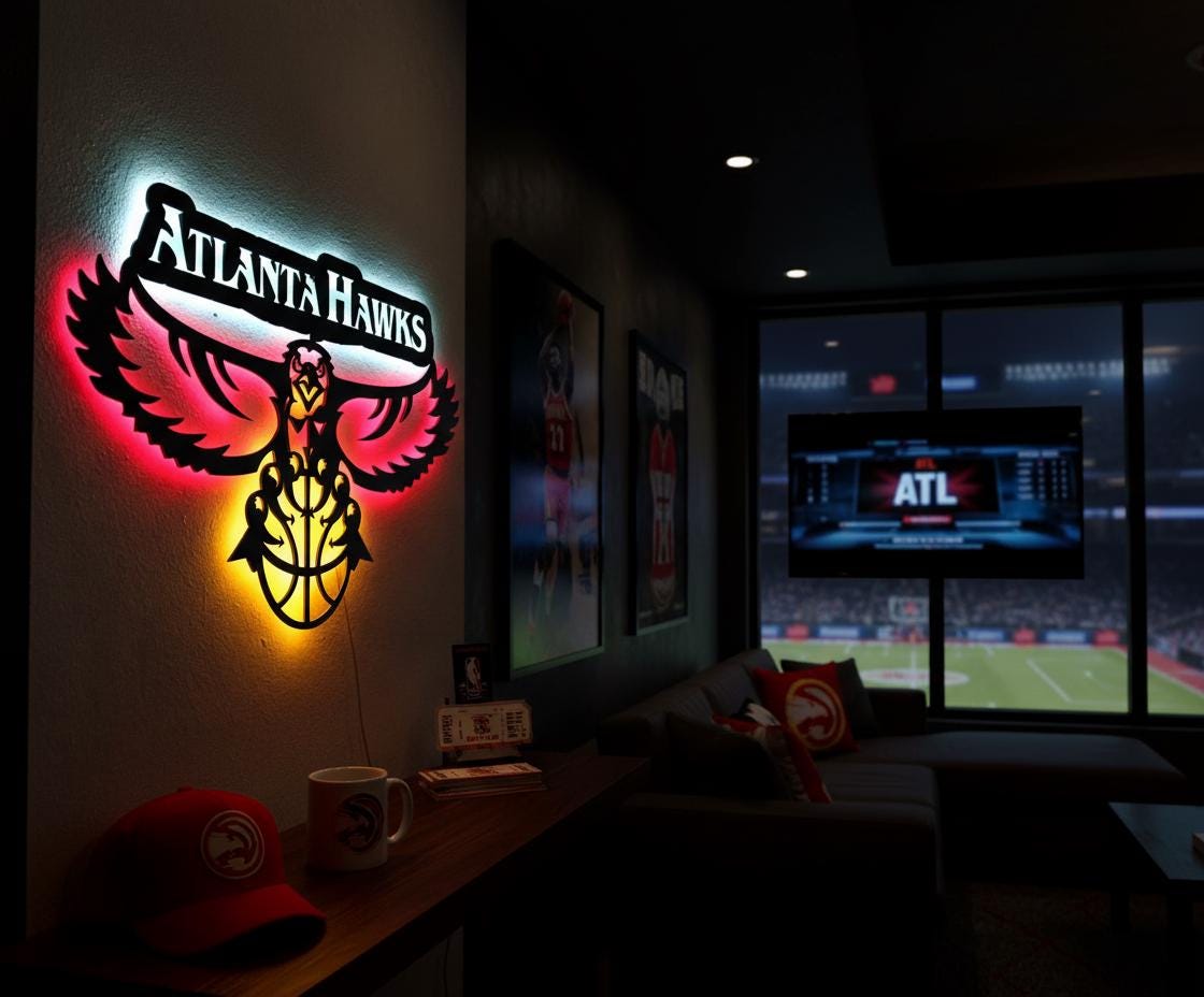 Atlanta Hawks Wall Art - Team Logo Basketball Decor for Game Room & Mancave