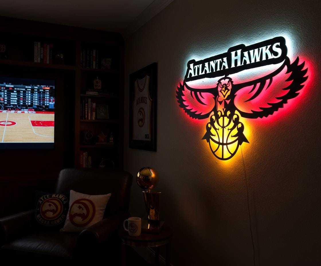 Atlanta Hawks Wall Art - Team Logo Basketball Decor for Game Room & Mancave