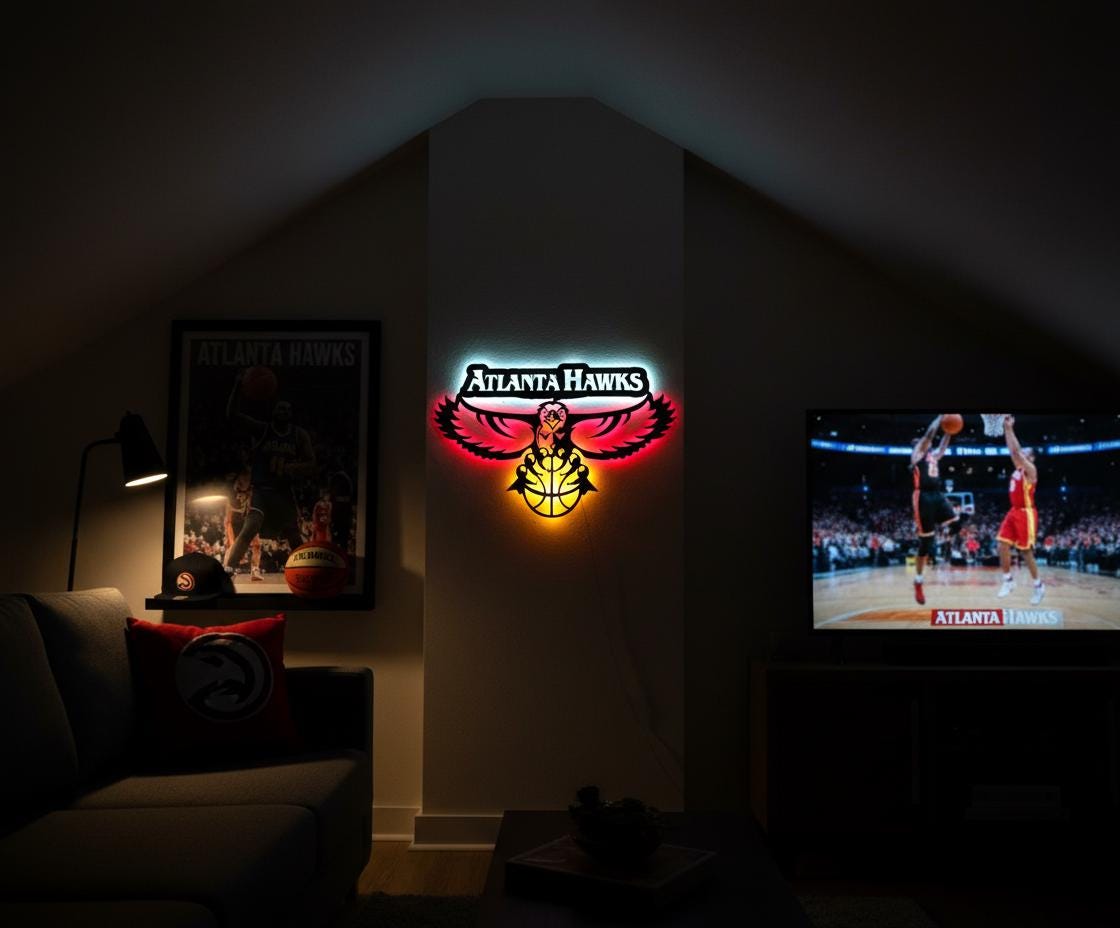 Atlanta Hawks Wall Art - Team Logo Basketball Decor for Game Room & Mancave