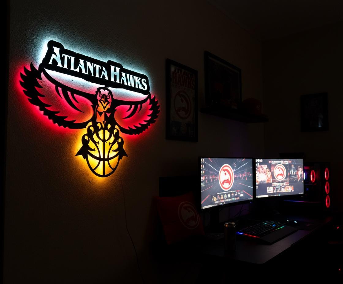 Atlanta Hawks Wall Art - Team Logo Basketball Decor for Game Room & Mancave