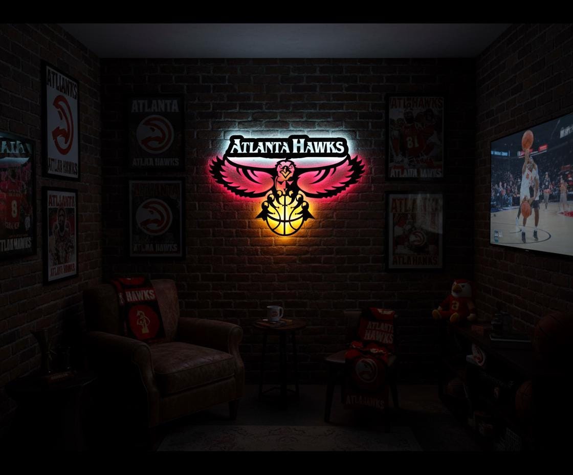 Atlanta Hawks Wall Art - Team Logo Basketball Decor for Game Room & Mancave
