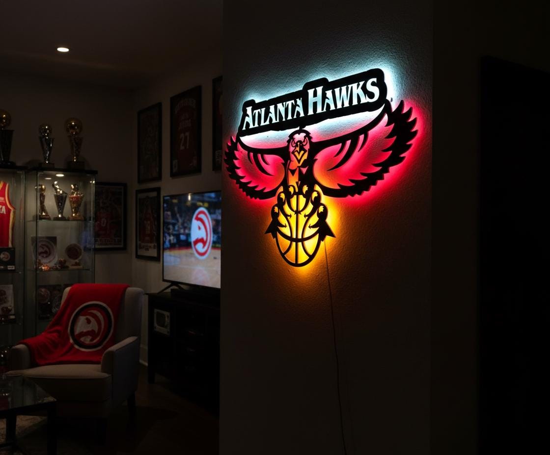 Atlanta Hawks Wall Art - Team Logo Basketball Decor for Game Room & Mancave