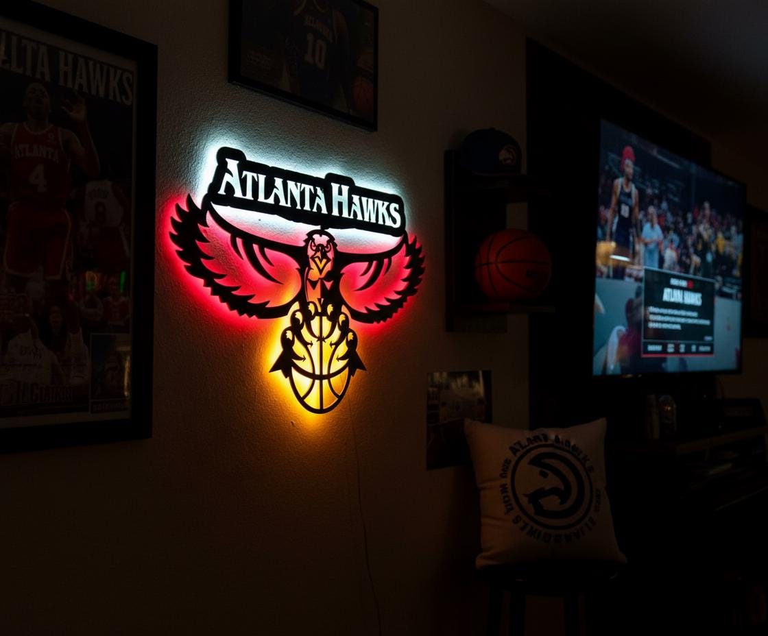 Atlanta Hawks Wall Art - Team Logo Basketball Decor for Game Room & Mancave