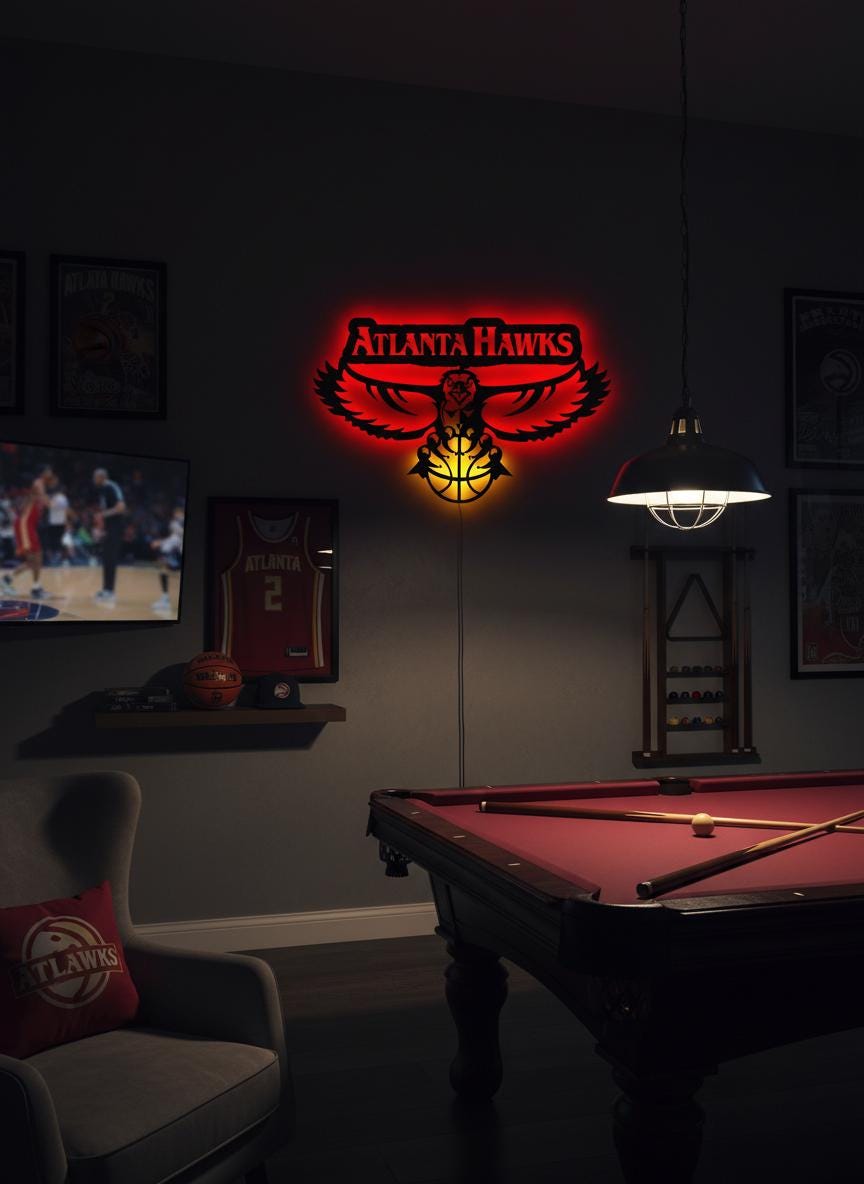 Atlanta Hawks Wall Art - Team Logo Game Room Decor NBA Basketball Fan Gift