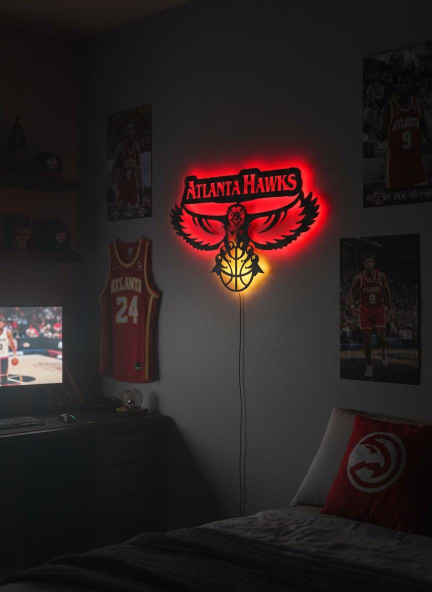 Atlanta Hawks Wall Art - Team Logo Game Room Decor NBA Basketball Fan Gift