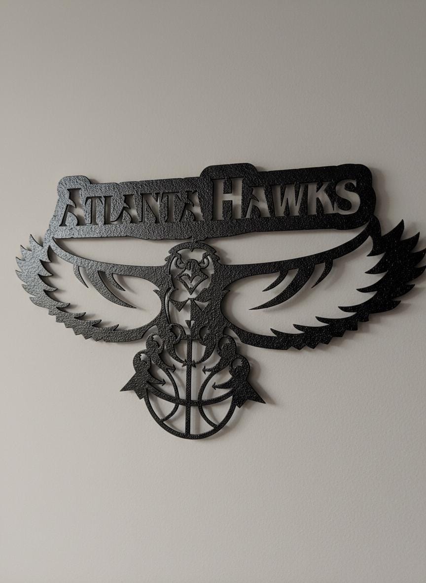 Atlanta Hawks Wall Art - Team Logo Game Room Decor NBA Basketball Fan Gift