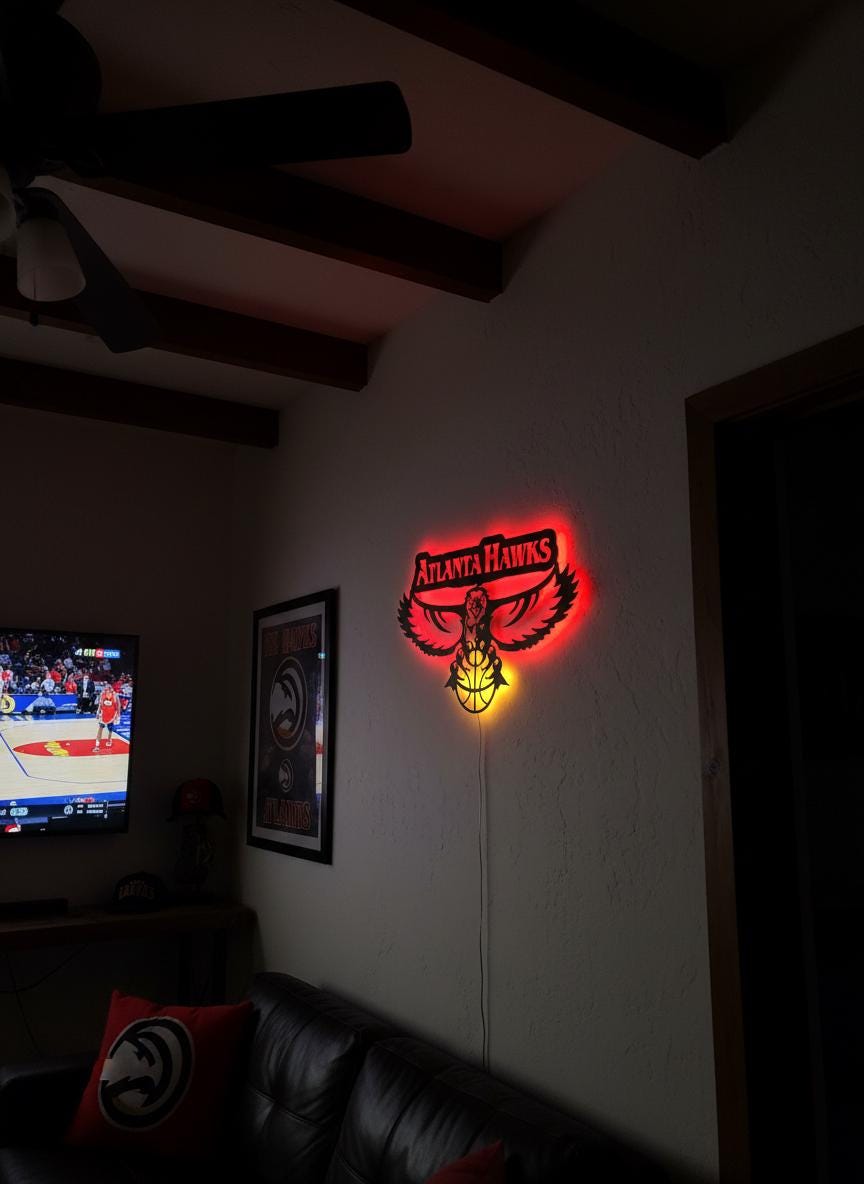 Atlanta Hawks Wall Art - Team Logo Game Room Decor NBA Basketball Fan Gift