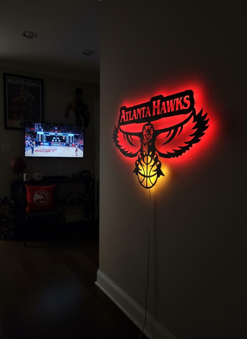 Atlanta Hawks Wall Art - Team Logo Game Room Decor NBA Basketball Fan Gift