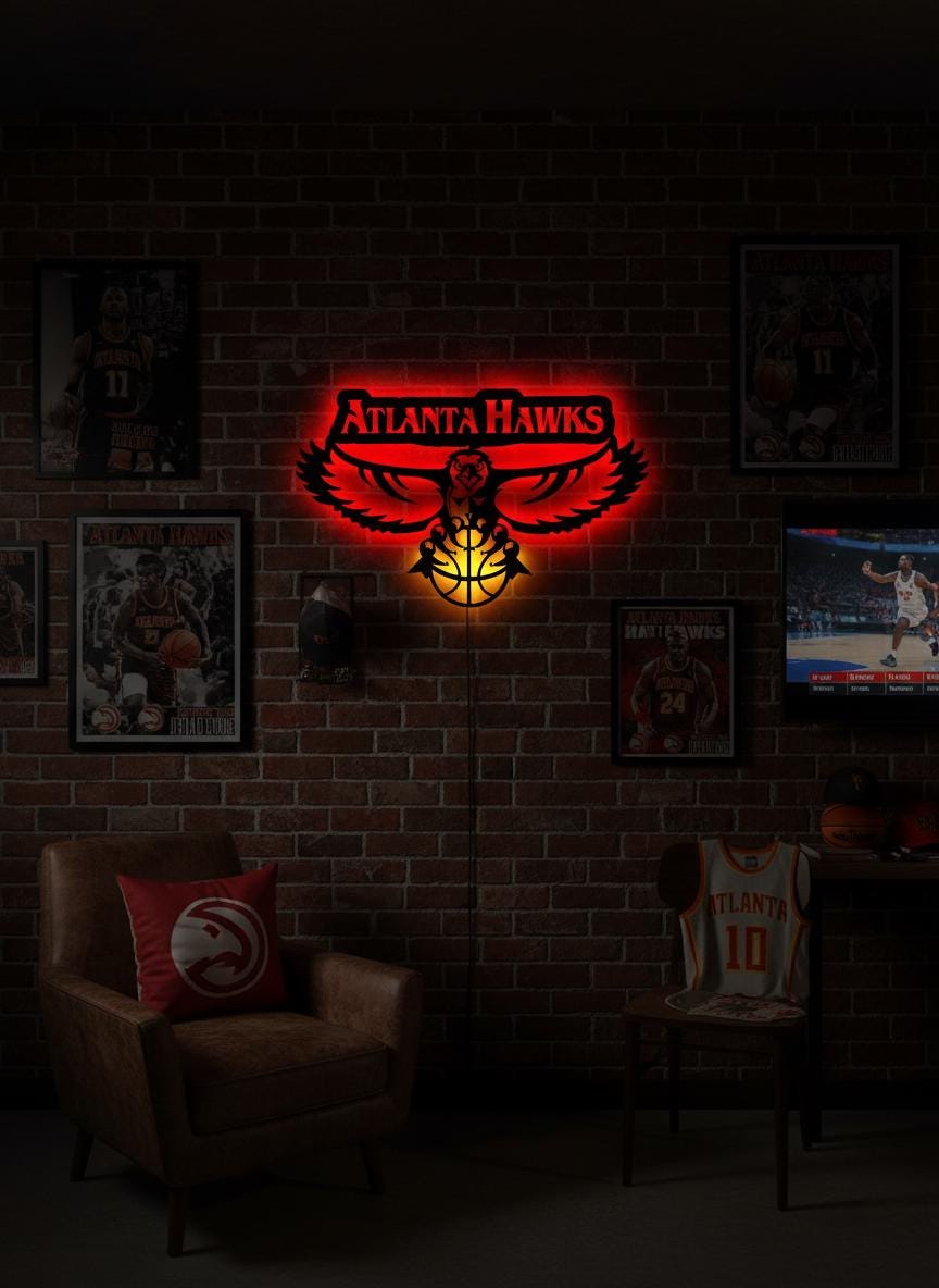 Atlanta Hawks Wall Art - Team Logo Game Room Decor NBA Basketball Fan Gift
