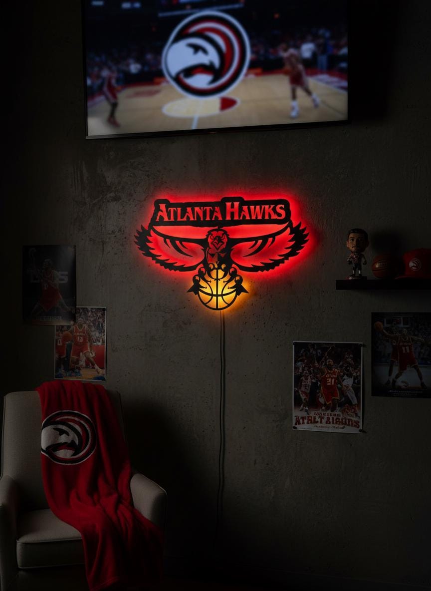 Atlanta Hawks Wall Art - Team Logo Game Room Decor NBA Basketball Fan Gift