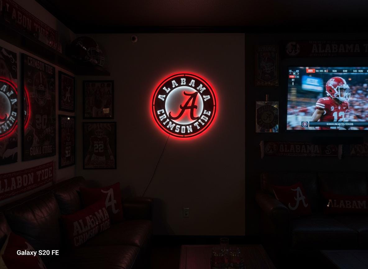Alabama Crimson Tide Wall Art - College Football Logo Game Room Decor