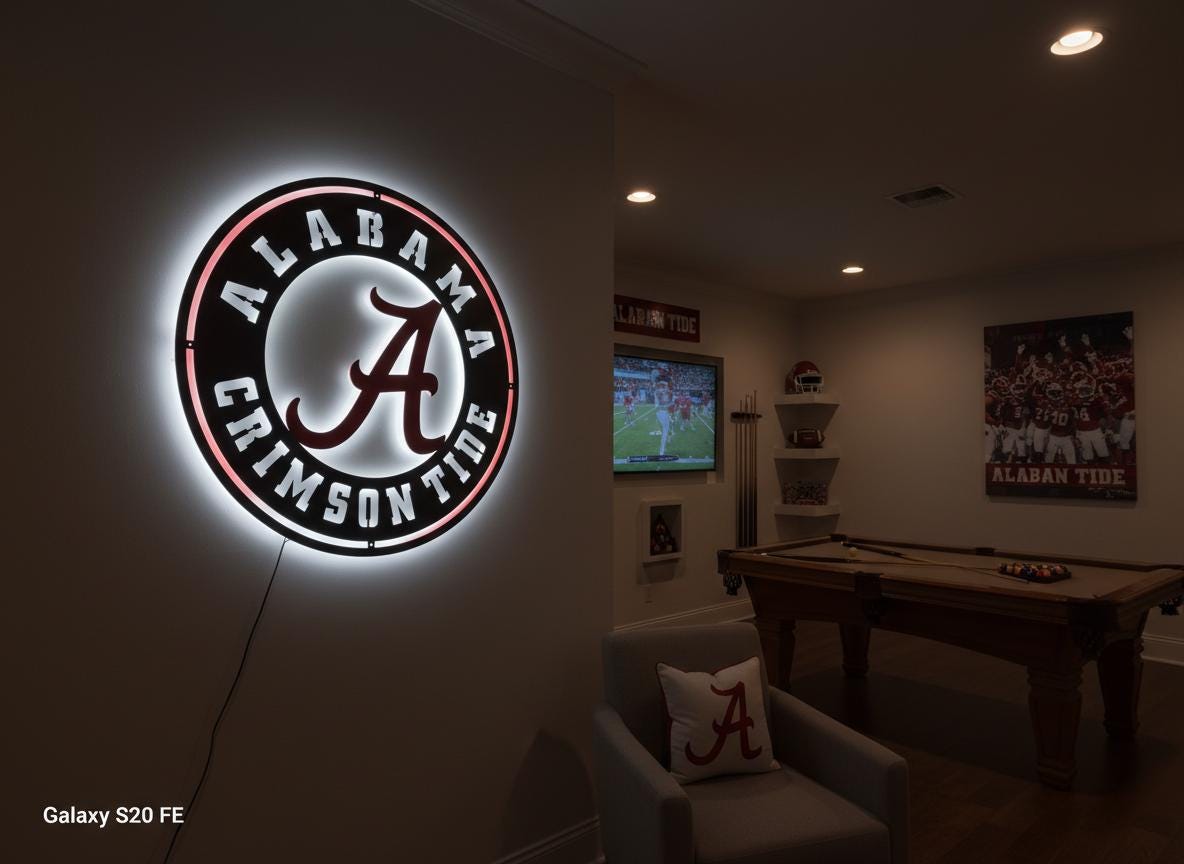 Alabama Crimson Tide Wall Art - College Football Logo Game Room Decor