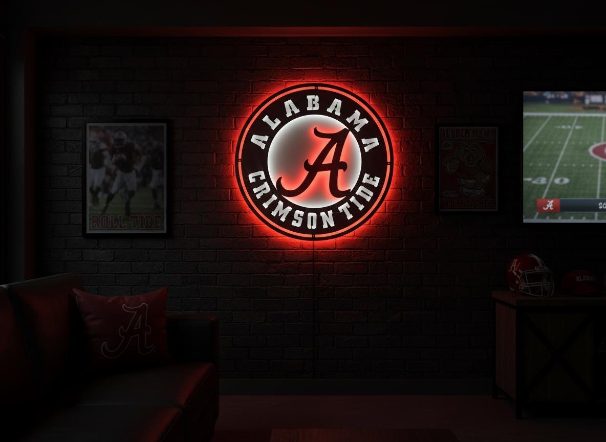 Alabama Crimson Tide Wall Art - College Football Logo Game Room Decor
