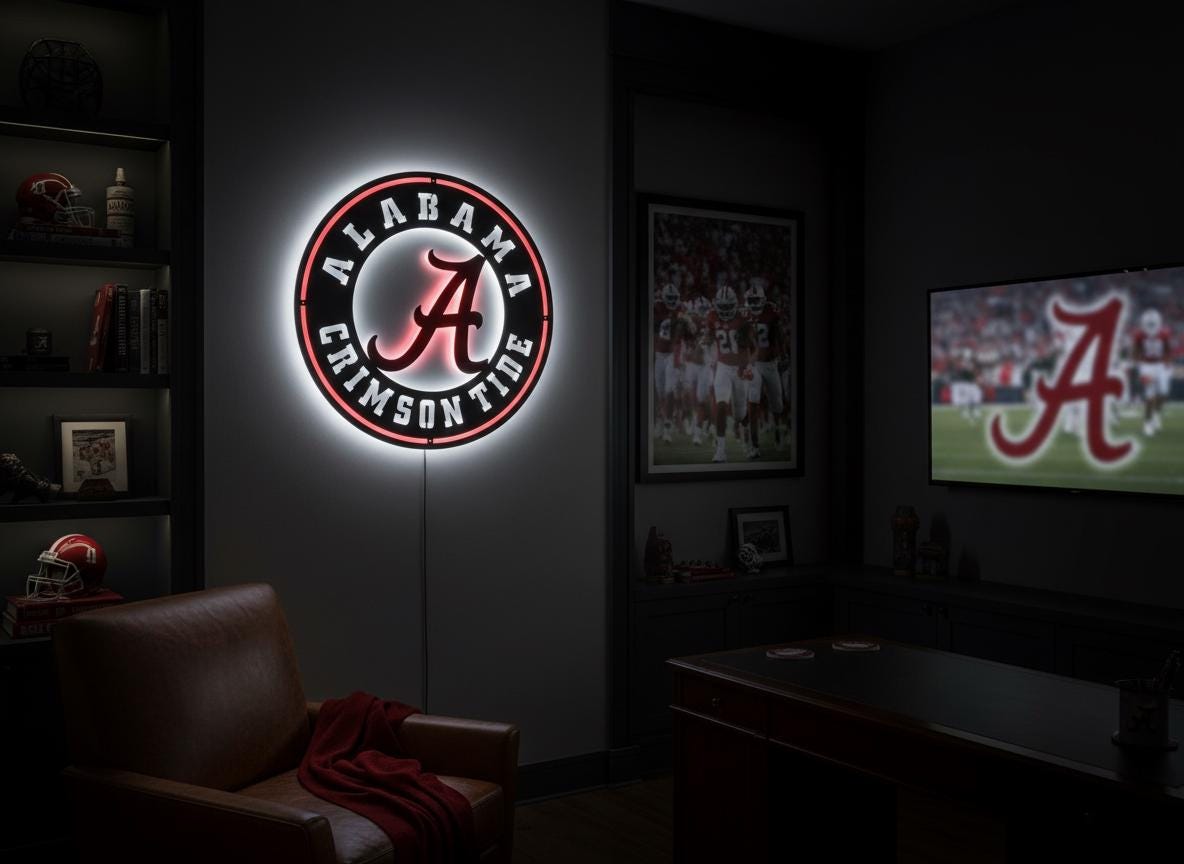 Alabama Crimson Tide Wall Art - College Football Logo Game Room Decor