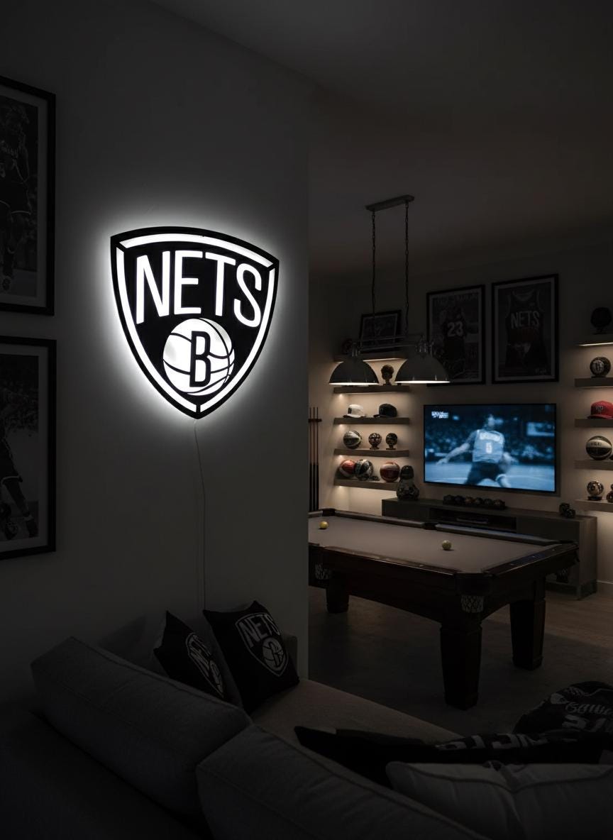 Brooklyn Nets Wall Art - NBA Team Logo Basketball Game Room Decor