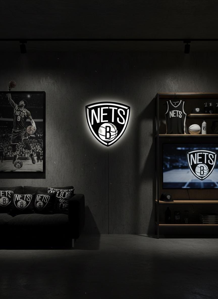 Brooklyn Nets Wall Art - NBA Team Logo Basketball Game Room Decor