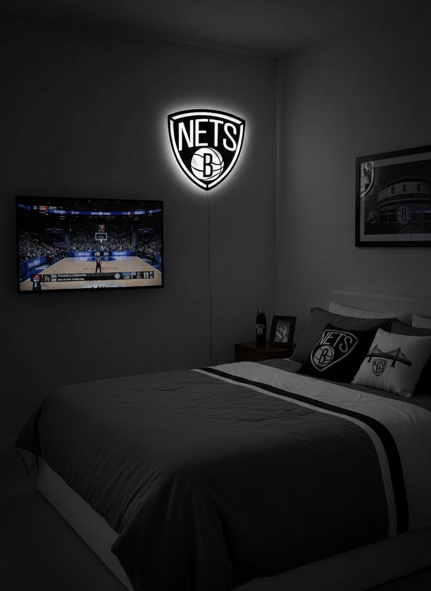 Brooklyn Nets Wall Art - NBA Team Logo Basketball Game Room Decor
