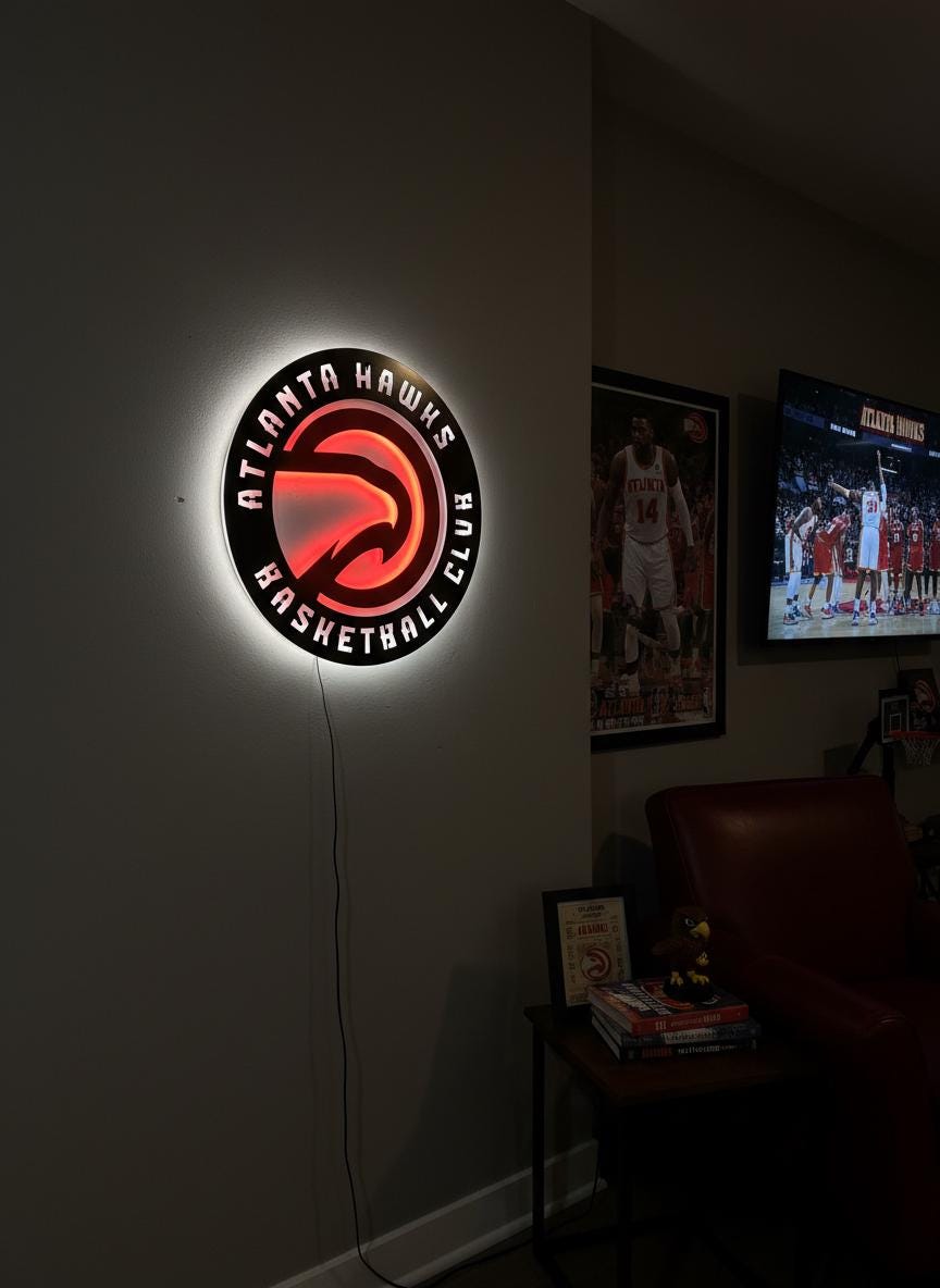 Atlanta Hawks Wall Art - Unique Team Logo NBA Basketball Game Room Decor