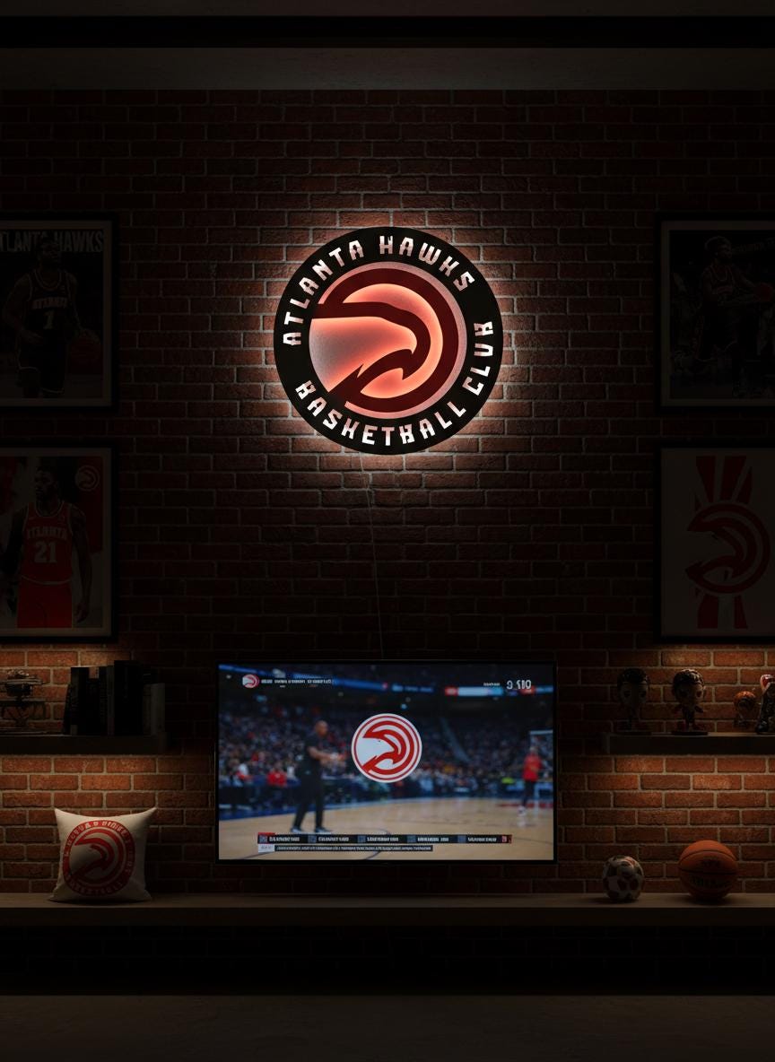 Atlanta Hawks Wall Art - Unique Team Logo NBA Basketball Game Room Decor