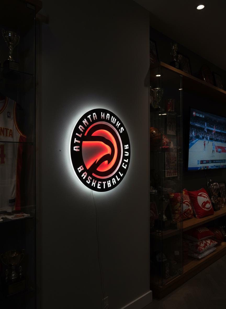 Atlanta Hawks Wall Art - Unique Team Logo NBA Basketball Game Room Decor