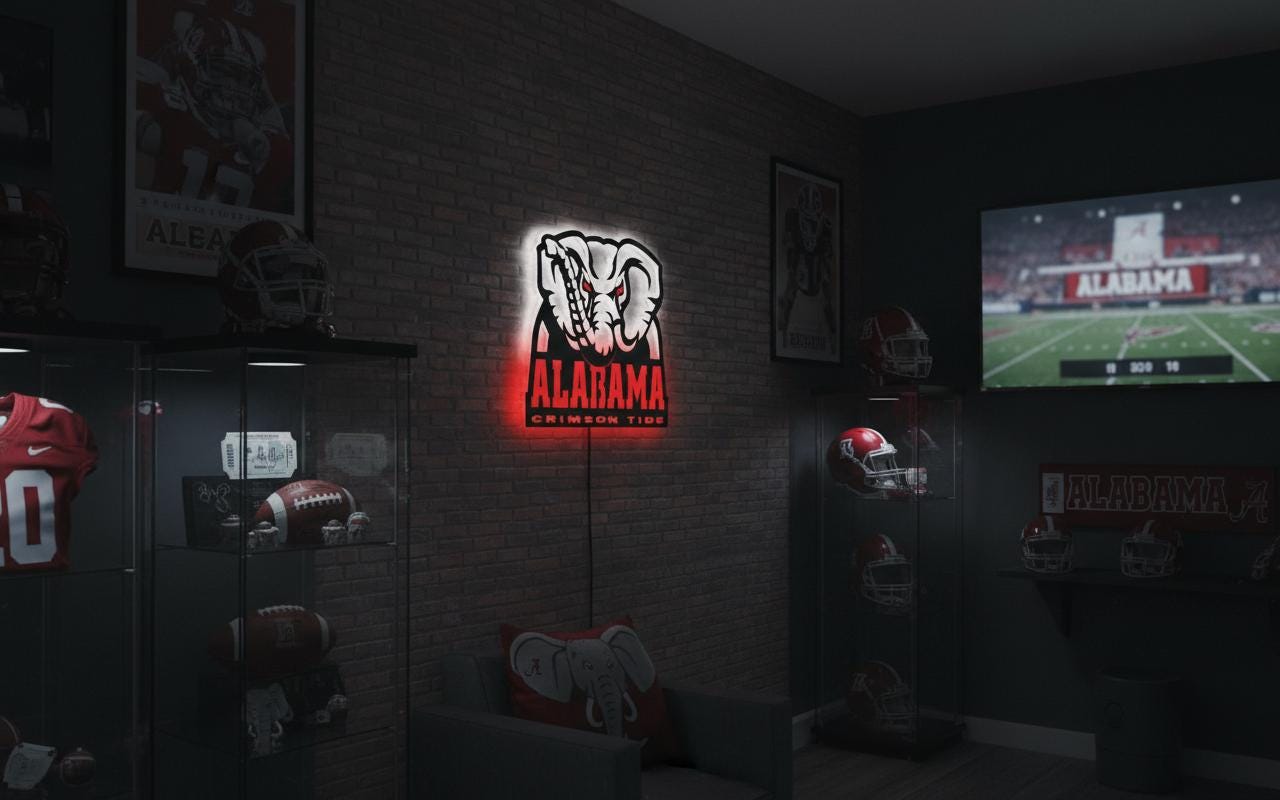 Alabama Crimson Tide Wall Art - University Logo Game Room Decor & Gift