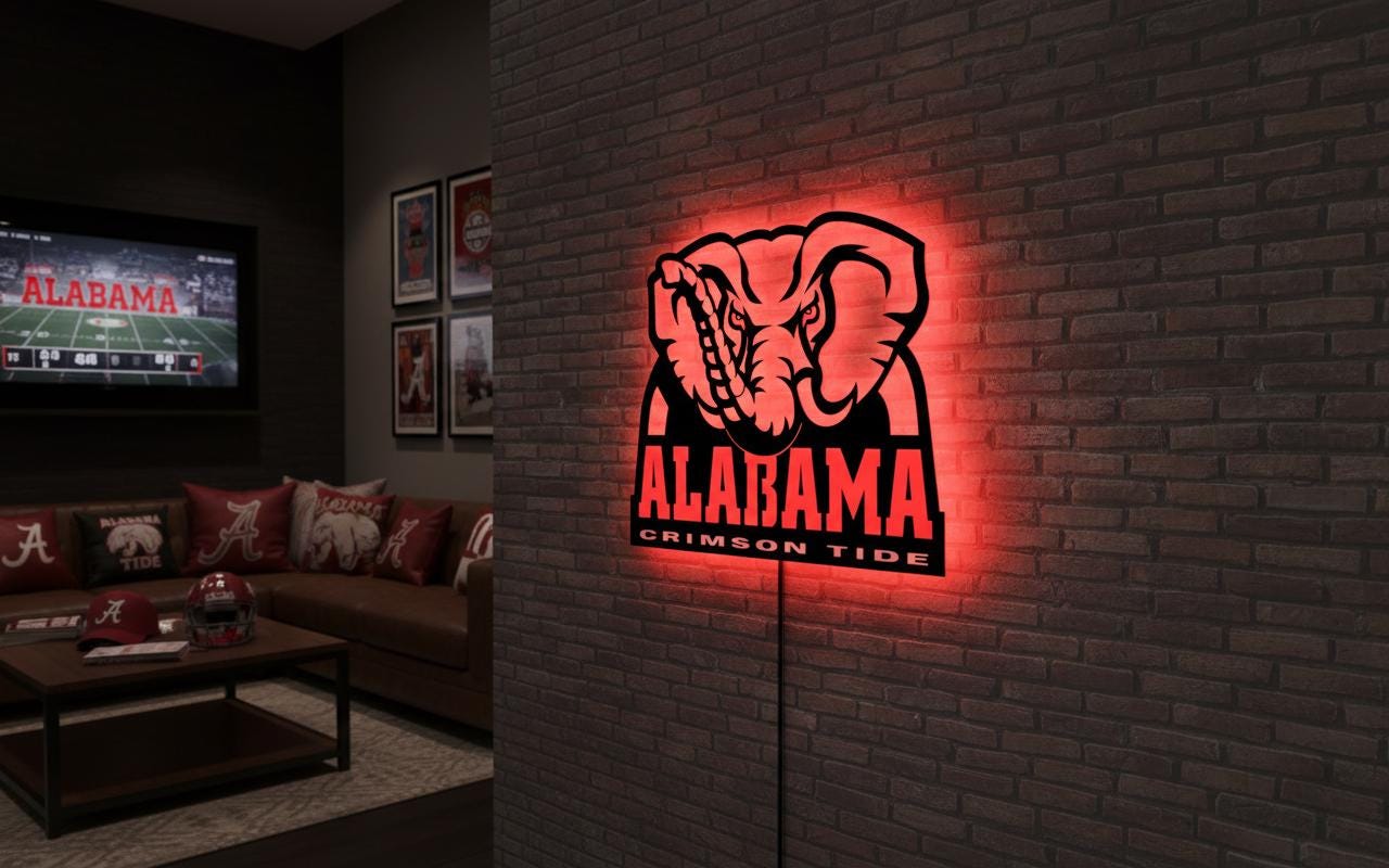 Alabama Crimson Tide Wall Art - University Logo Game Room Decor & Gift